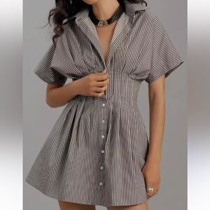 Anthropologie Tobie Black/White Stripe Shirt Dress by Exquise XS